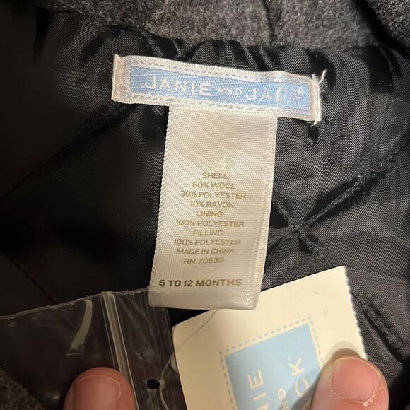 NWT Janie and Jack Dark Gray and Black Hooded Winter Toggle Pea Coat - Picture 6 of 13